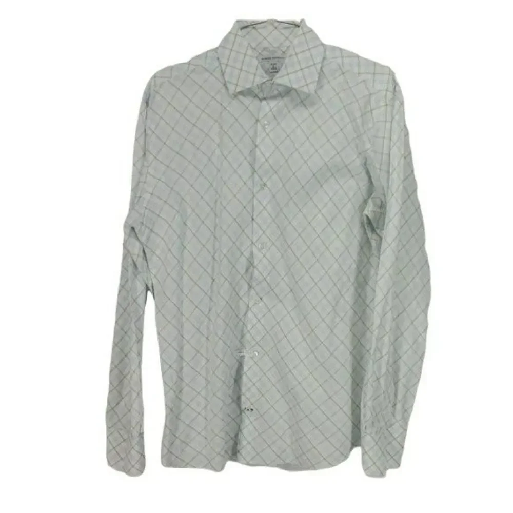 Banana Republic Men's White Plaid Lattice Design Dress Business Shirt Size Large